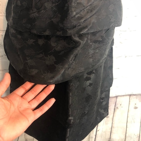 Black Tiered Textured Floral Print Party Cocktail Sleeveless Layer Dress 16 - Picture 6 of 9